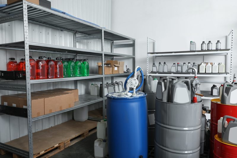 Chemical storage facility with drums and containers