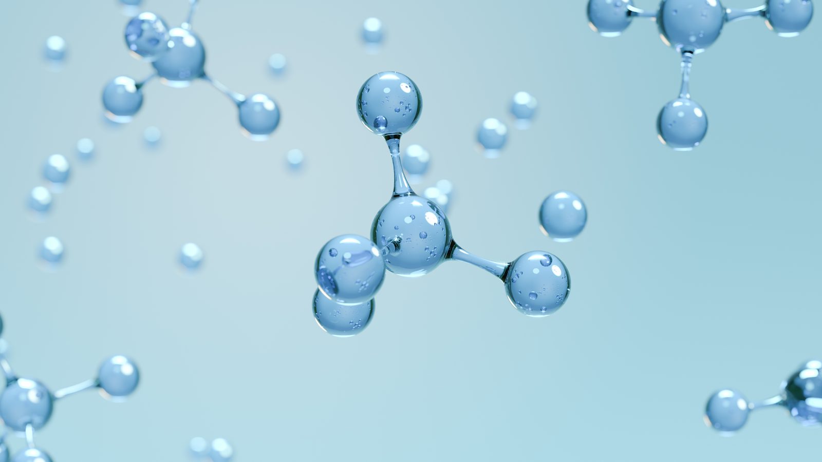 Connected molecular spheres on a blue background, representing chemicals searchable by CAS number on CASINDI