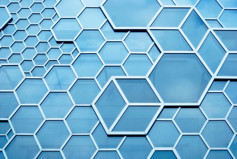 Hexagonal glass facade of an office building