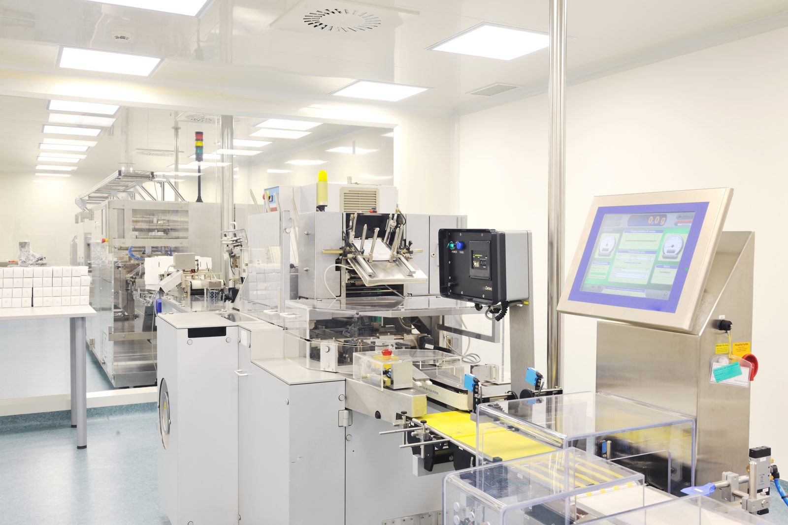Pharmaceutical production line in a clean manufacturing facility